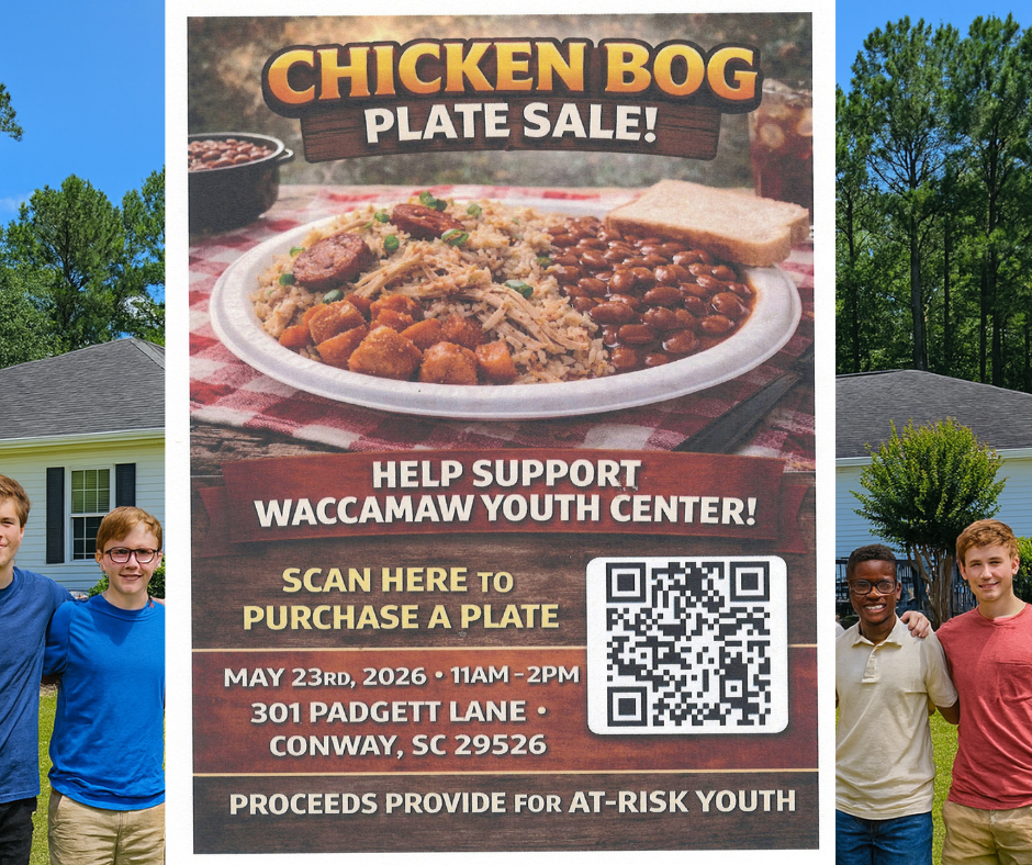 1080x600 image shows chicken bog fundraiser for Waccamaw Youth Center Conway, SC